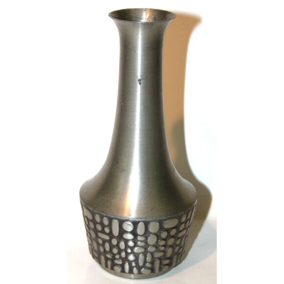 Vintage Mastad 554 Pewter Vase Norway Geometric Pebble Pattern Scandinavian Art - Picture 2 of 7